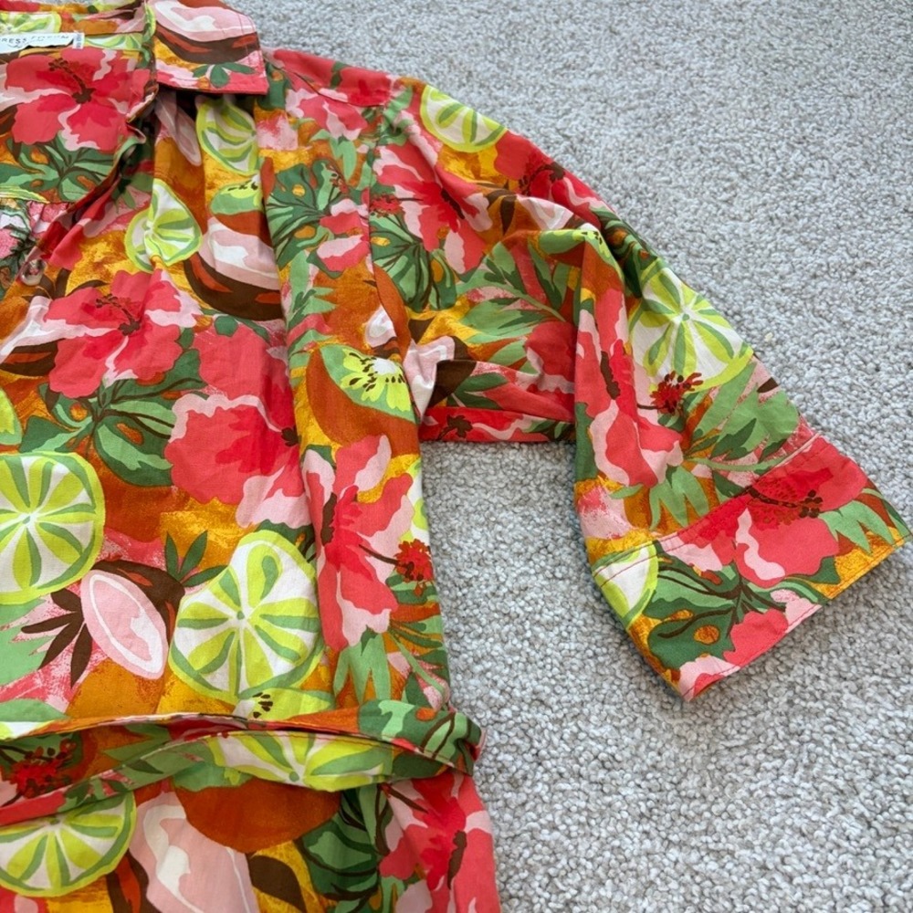 Dress Forum Maxi Shirt Dress Womens M Orange Green Tropical Resortwear Vacation - Picture 4 of 10